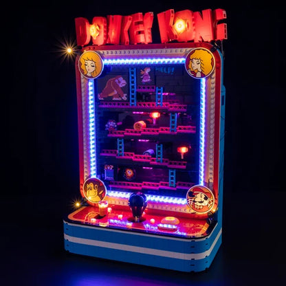 LEGO 72051 Donkey Kong Arcade Spiegel-Vitrinen-Display mit Ringlicht & UV-bedrucktem Hintergrund - Staubdichte Schaukasten