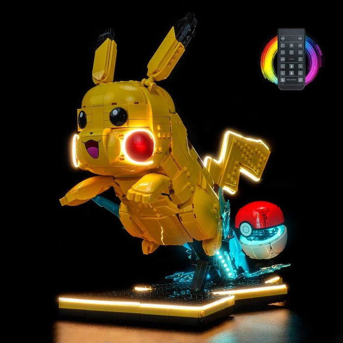 LEGO 72152 Pikachu e Poké Ball Vetrina Acrilica a Specchio con Luce ad Anello e Sfondo Stampato UV - Espositore Antipolvere