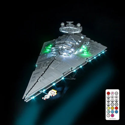 LEGO 75252 Imperial Star Destroyer Mirror Acrylic Display Case with Ring Light & UV-Printed Background - Dustproof Showcase