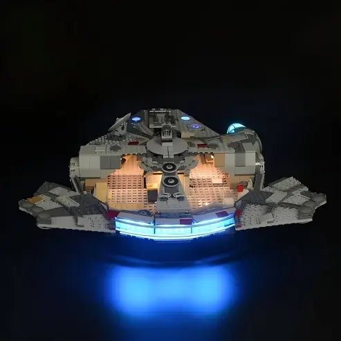 LEGO 75257 Millennium Falcon Spiegel-Acryl-Vitrine mit Ringlicht & UV-bedrucktem Hintergrund - Staubdichte Präsentationsbox