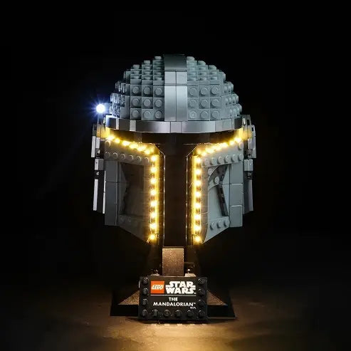 LEGO 75328 Capacete do Mandaloriano Caixa de Exibição de Acrílico com Espelho com Luz de Anel e Fundo Impresso em UV - Vitrine à Prova de Poeira