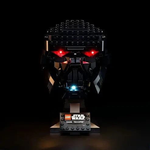 LEGO 75343 خوذة الجندي الظلام حامل عرض أكريليك مع إضاءة حلقية وخلفية مطبوعة بالأشعة فوق البنفسجية - صندوق عرض مقاوم للغبار
