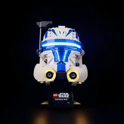 LEGO 75349 Captain Rex Helmet Mirror Acrylic Display Case with Ring Light & UV-Printed Background - Dustproof Showcase