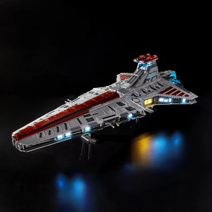 LEGO 75367 Venator-Class Republic Attack Cruiser Spiegel-Acryl-Vitrine mit Ringlicht & UV-bedrucktem Hintergrund - Staubgeschützte Ausstellung