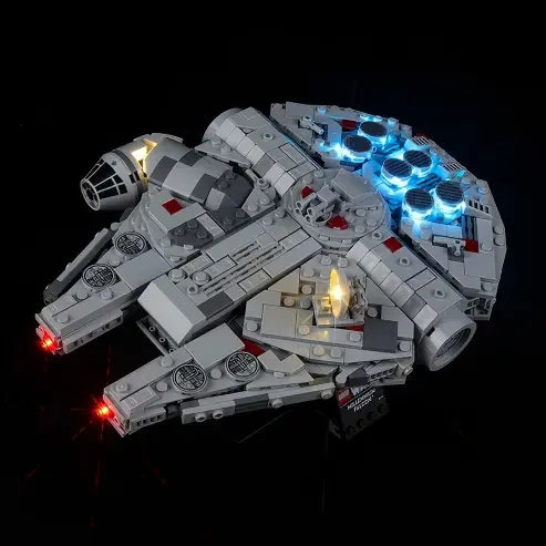 LEGO 75375 Millennium Falcon Custodia Espositiva in Acrilico Specchiato con Anello Luminoso e Sfondo Stampato UV - Vetrina Antipolvere