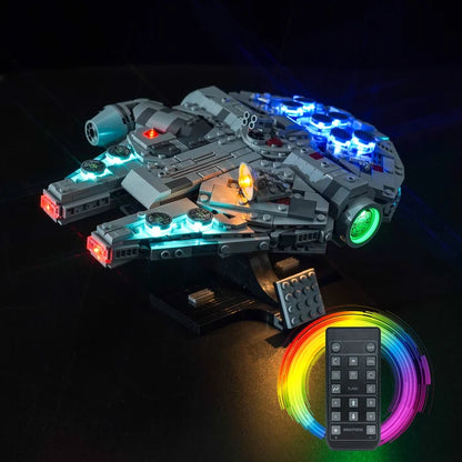 LEGO 75375 Millennium Falcon Custodia Espositiva in Acrilico Specchiato con Anello Luminoso e Sfondo Stampato UV - Vetrina Antipolvere