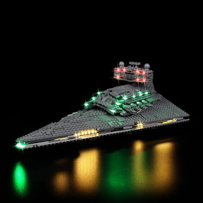LEGO 75394 Imperial Star Destroyer Mirror Acrylic Display Case with Ring Light & UV-Printed Background - Dustproof Showcase