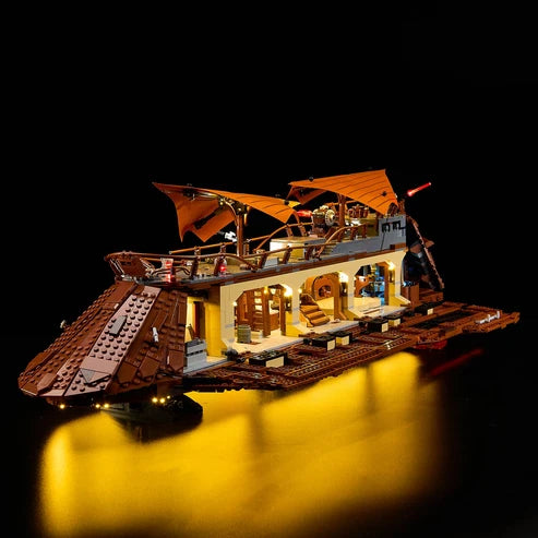 LEGO 75397 Jabba's Sail Barge Vitrine en Acrylique Miroir avec Anneau Lumineux et Fond Imprimé UV - Présentoir Anti-Poussière
