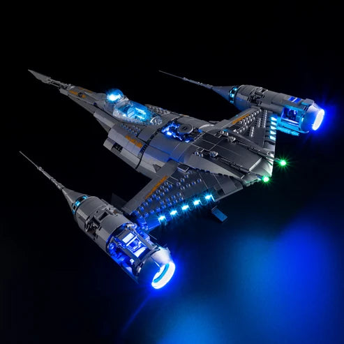 LEGO 75442 The Mandalorian's N-1 Starfighter - UCS Mirror Acrylic Display Case with Ring Light & UV-Printed Background - Dustproof Showcase