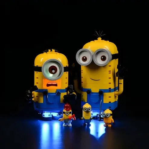 LEGO 75551 Mursten-byggede Minions og deres hule Akryl udstillingsæske med Ringlys & UV-trykt baggrund - Støvtæt montre
