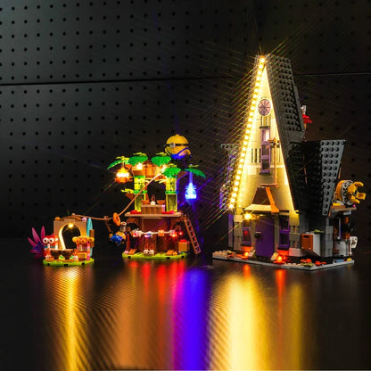 LEGO 75583 Minions e Villa della Famiglia Gru - Vetrina Acrilica a Specchio con Anello Luminoso e Sfondo UV - Custodia Antipolvere