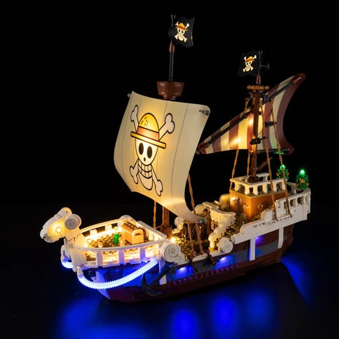LEGO 75639 Vitrine de Exibição em Acrílico Espelhado com Anel de Luz e Fundo Impresso em UV para o Navio Pirata Going Merry - Vitrine à Prova de Poeira