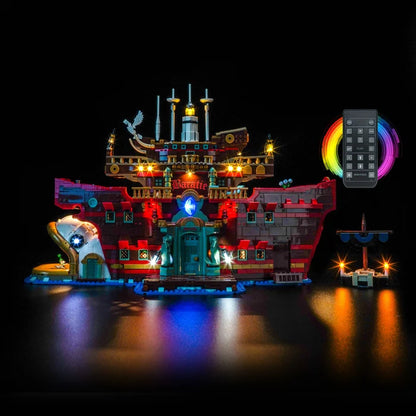 LEGO 75640 海上餐厅巴拉蒂 镜面亚克力展示盒 带环形灯和UV印刷背景 - 防尘展示柜