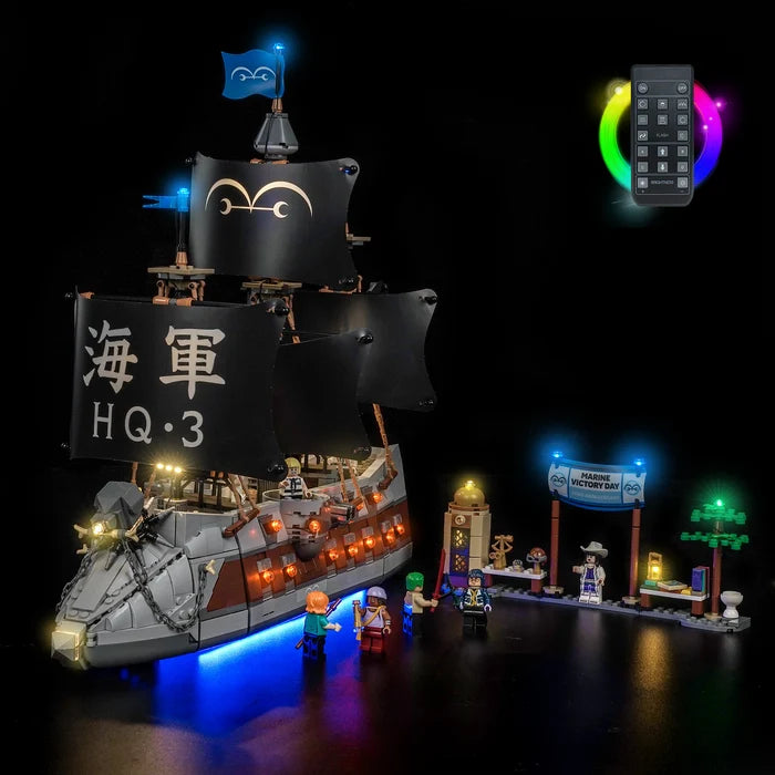 LEGO 75646 Acorazado Marino de Garp Vitrina de Exhibición de Acrílico Espejo con Anillo de Luz y Fondo Impreso en UV - Vitrina a Prueba de Polvo