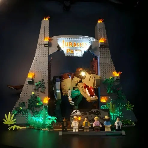 LEGO 75936 Jurassic Park: T. rex Rampage Mirror Acrylic Display Case with Ring Light & UV-Printed Background - Dustproof Showcase