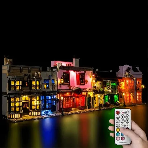 LEGO 75978 Diagon Alley Mirror Acrylic Display Case with Ring Light & UV-Printed Background - Dustproof Showcase