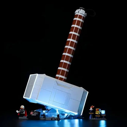 LEGO 76209 Thor's Hammer Mirror Acrylic Display Case with Ring Light & UV-Printed Background - Dustproof Showcase