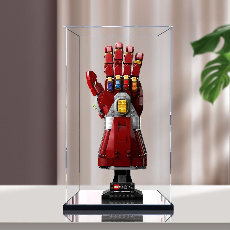 Acrylic Display Case for LEGO 76223 Nano Gauntlet, with Themed Printed Background & Dustproof Box