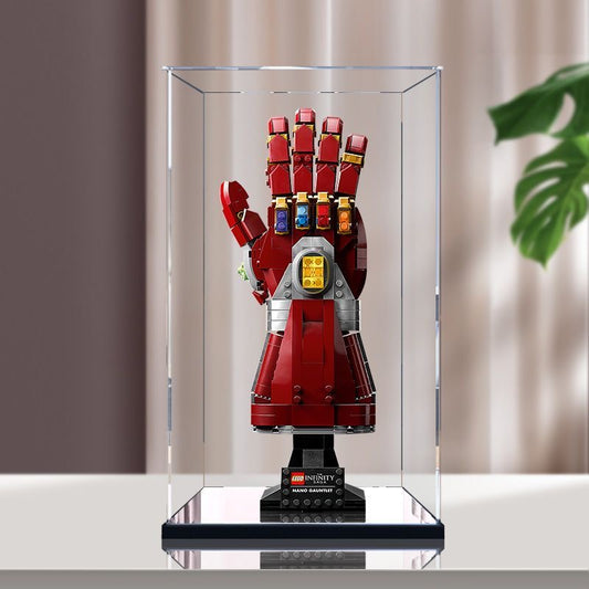 Acrylic Display Case for LEGO 76223 Nano Gauntlet, with Themed Printed Background & Dustproof Box