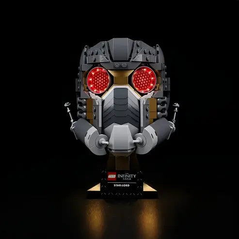 LEGO 76251 Custodia Espositiva in Acrilico Specchiato per Elmo di Star-Lord con Anello Luminoso e Sfondo Stampato UV - Vetrina Antipolvere