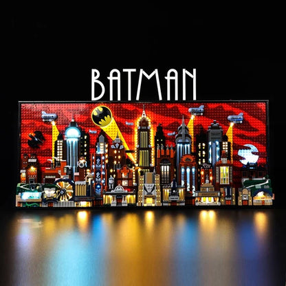 LEGO 76271 Batman: The Animated Series Gotham City Custodia Espositiva in Acrilico con Specchio, Anello Luminoso e Sfondo Stampato UV - Vetrina Antipolvere