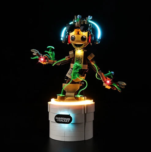 LEGO 76297 Tanzender Groot Vitrine aus Acryl mit Ringlicht & UV-bedrucktem Hintergrund - Staubgeschützte Ausstellungshülle