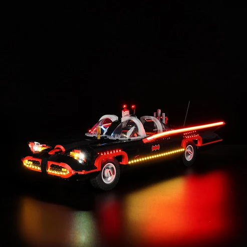 LEGO 76328 The Classic TV Series Batmobile Mirror Acrylic Display Case with Ring Light & UV-Printed Background - Dustproof Showcase