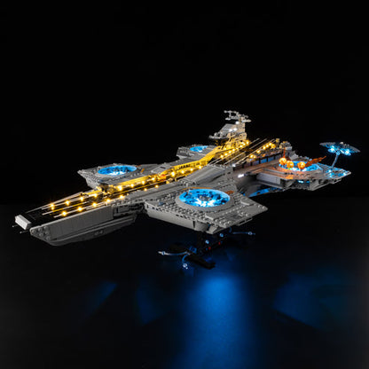 LEGO 76354 S.H.I.E.L.D. Helicarrier حافظة عرض أكريليك مرآة مع ضوء حلقي وخلفية مطبوعة بالأشعة فوق البنفسجية - واجهة عرض مقاومة للغبار