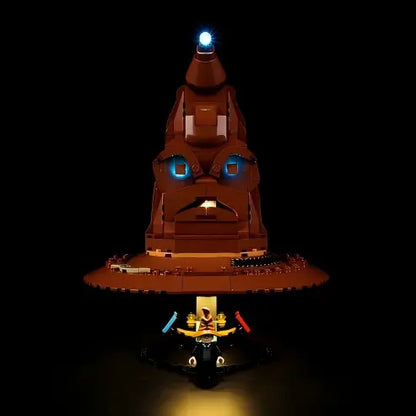 LEGO 76429 Talking Sorting Hat Mirror Acrylic Display Case with Ring Light & UV-Printed Background - Dustproof Showcase