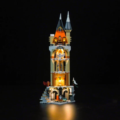 LEGO 76430 霍格沃茨猫头鹰棚屋亚克力展示盒，带环形灯和UV印刷背景 - 防尘展示柜