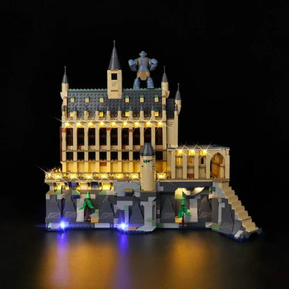 LEGO 76435 Hogwarts Castle: The Great Hall Mirror Acrylic Display Case with Ring Light & UV-Printed Background - Dustproof Showcase