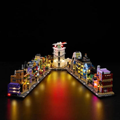 LEGO 76444 Diagon Alley Wizarding Shops Spiegel Acryl Display Case met Ringlicht & UV-Geprinte Achtergrond - Stofdichte Vitrine