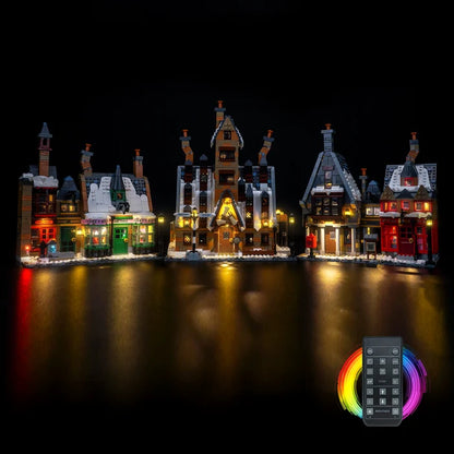 LEGO 76457 Hogsmeade Village - Collectors' Edition Mirror Acrylic Display Case with Ring Light & UV-Printed Background - Dustproof Showcase