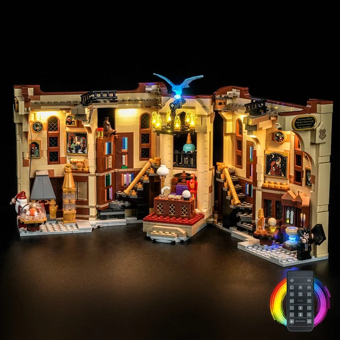 LEGO 76478 Harry Potter Book Nook: Dumbledore's Office Mirror Acrylic Display Case with Ring Light & UV-Printed Background - Dustproof Showcase
