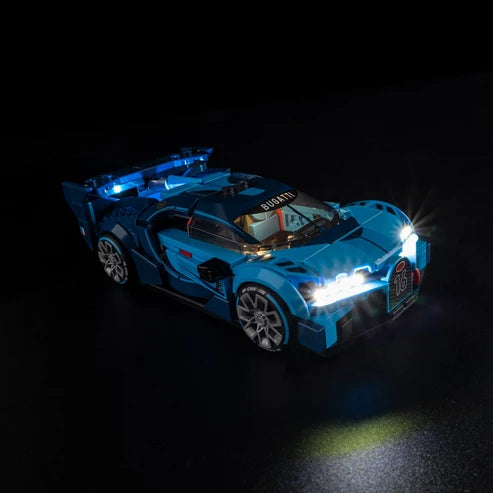 LEGO 77253 Bugatti Vision Gran Turismo Vitrine d'affichage en acrylique avec miroir, anneau lumineux et fond imprimé UV - Présentoir anti-poussière