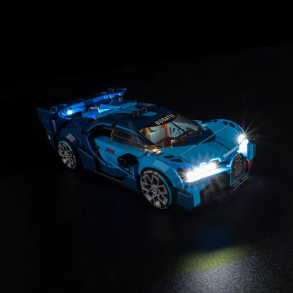 LEGO 77253 Bugatti Vision Gran Turismo Vitrine d'affichage en acrylique avec miroir, anneau lumineux et fond imprimé UV - Présentoir anti-poussière