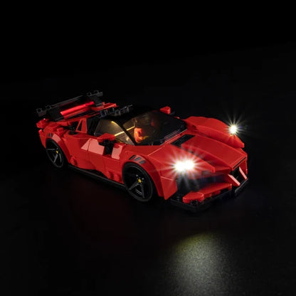 LEGO 77254 Ferrari SF90 XX Stradale Mirror Acrylic Display Case with Ring Light & UV-Printed Background - Dustproof Showcase