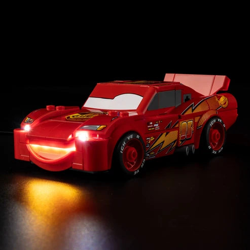 LEGO 77255 Lightning McQueen Vitrine d'affichage en acrylique miroir avec anneau lumineux et fond imprimé UV - Présentoir anti-poussière