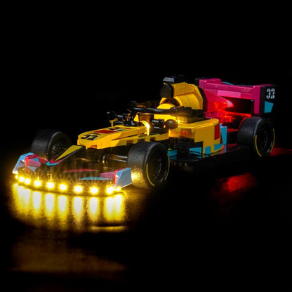 LEGO 77258 F1 ACADEMY LEGO 赛车后视镜亚克力展示盒，带环形灯和UV印刷背景 - 防尘展示柜