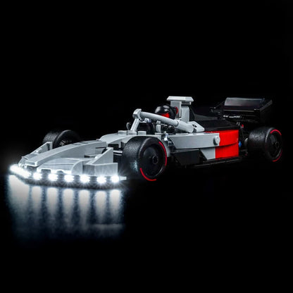LEGO 77259 Audi Revolut F1 Team R26 ミラーアクリルディスプレイケース リングライト＆UVプリント背景付き - 防塵ショーケース