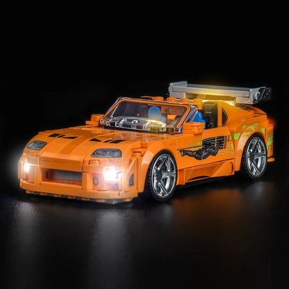 LEGO 77260 Fast & Furious Toyota Supra MK4 Mirror Acrylic Display Case with Ring Light & UV-Printed Background - Dustproof Showcase
