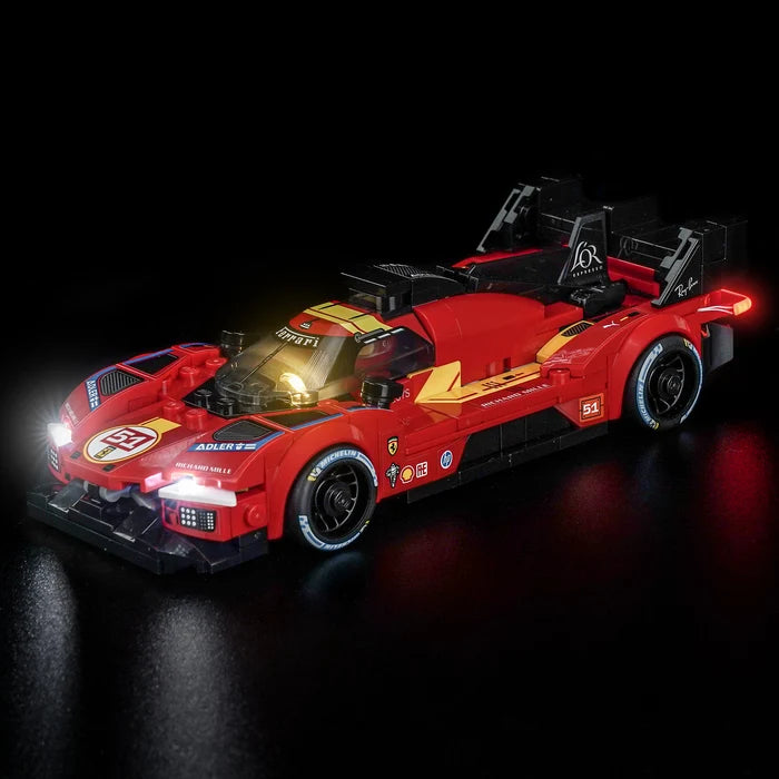 LEGO 77261 Ferrari 499P Vetrina espositiva in acrilico con specchio, luce ad anello e sfondo stampato UV - Espositore antipolvere