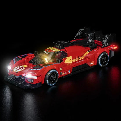 LEGO 77261 Ferrari 499P Vetrina espositiva in acrilico con specchio, luce ad anello e sfondo stampato UV - Espositore antipolvere