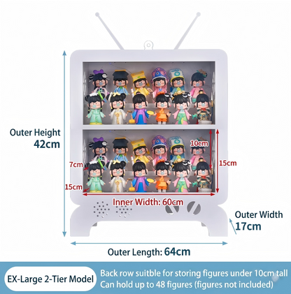 TV-BOX: Futuristic Pop Art Display Case - White Acrylic Showcase for Designer Toys & Trendy Collectibles - Creative "Live Show" Style Storage