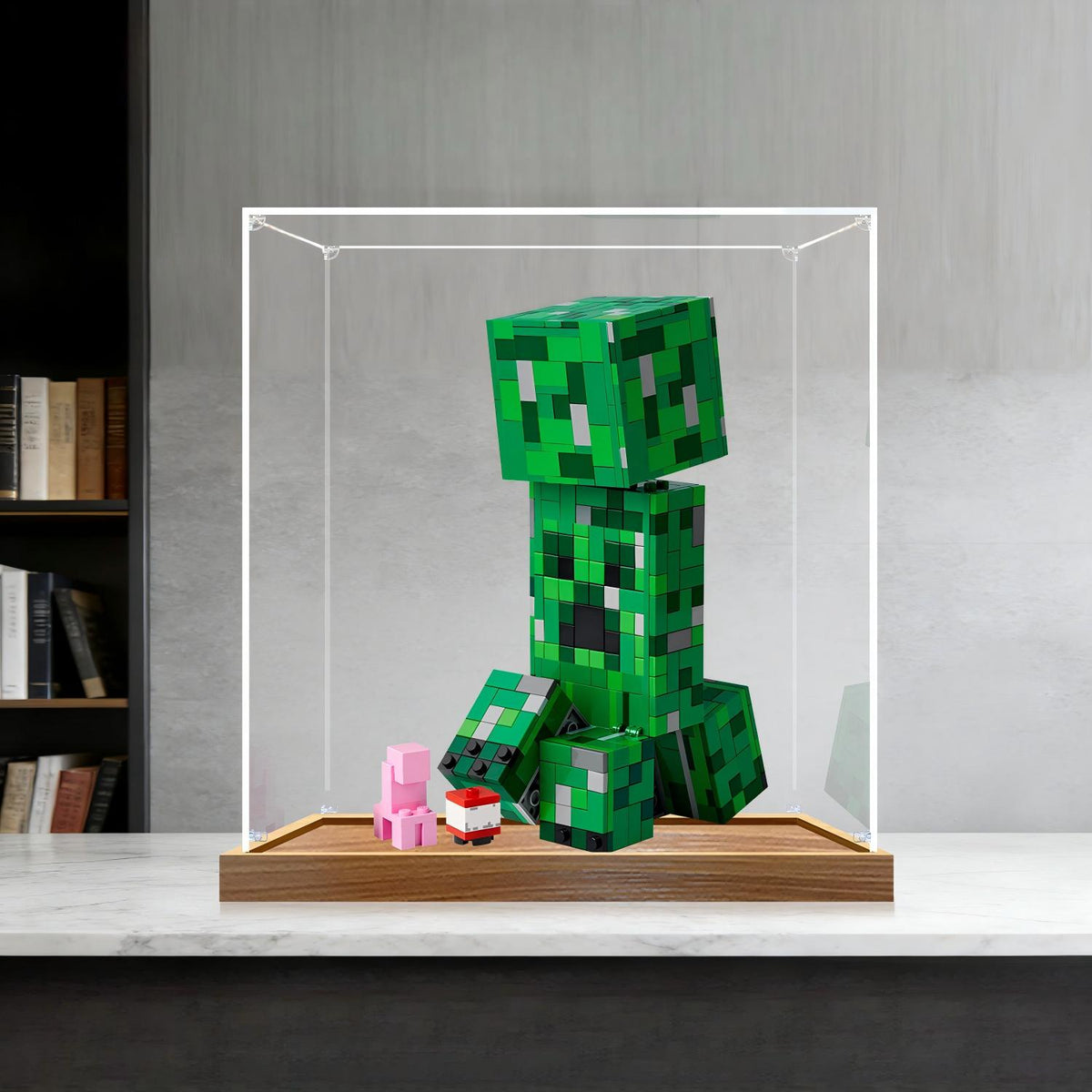 LEGO 21276 The Creeper Mirror Display Case with Wood Grain Base