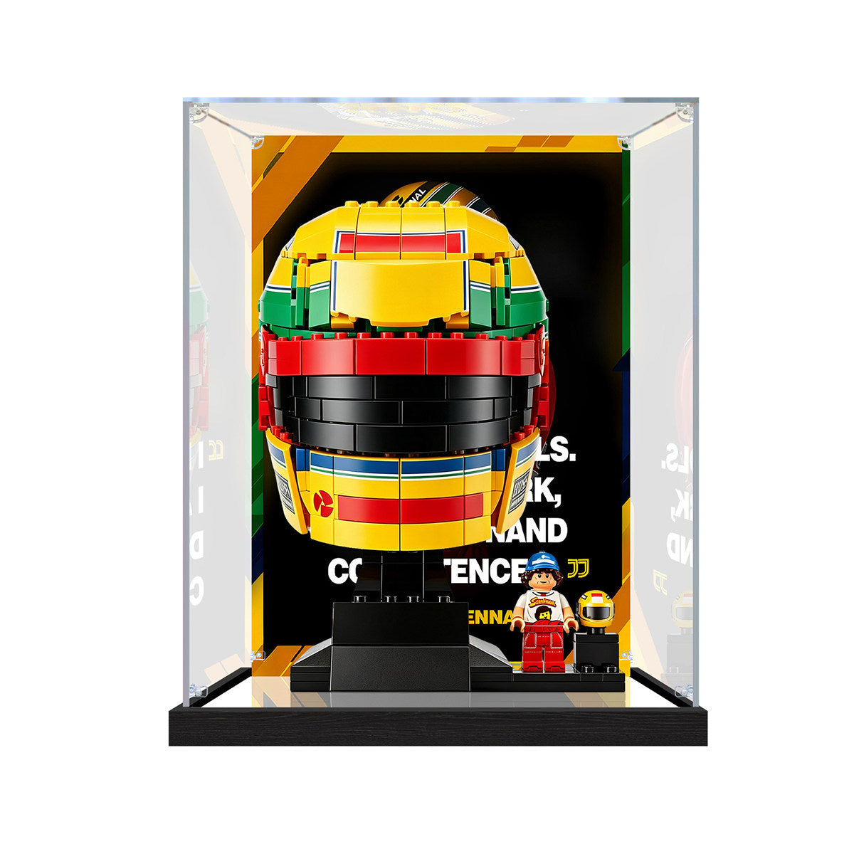 LEGO 43024 Ayrton Senna Helmet Mirror Display Case with UV-Printed Themed Background