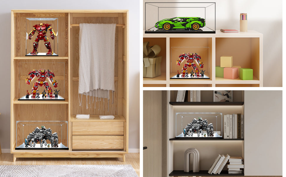 scoparius 2cm high Brushed Black Bottom Mirror Display Box, Art countertop Display Box, Model dust Box