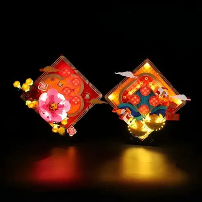 LEGO 80110 Lunar New Year Mirror Acrylic Display Case with Ring Light & UV-Printed Background - Dustproof Showcase