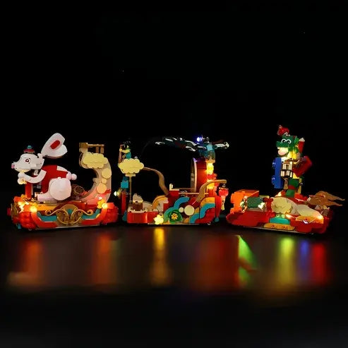 LEGO 80111 Sfilata del Capodanno Lunare Vetrina Acrilica con Specchio con Anello Luminoso e Sfondo Stampato UV - Vetrina Antipolvere