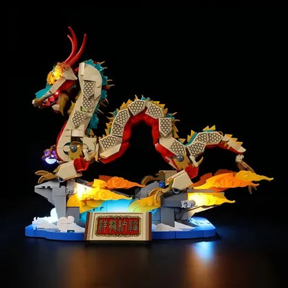 LEGO 80112 Dragon Mirror Acrylic Display Case with Ring Light & UV-Printed Background - Dustproof Showcase